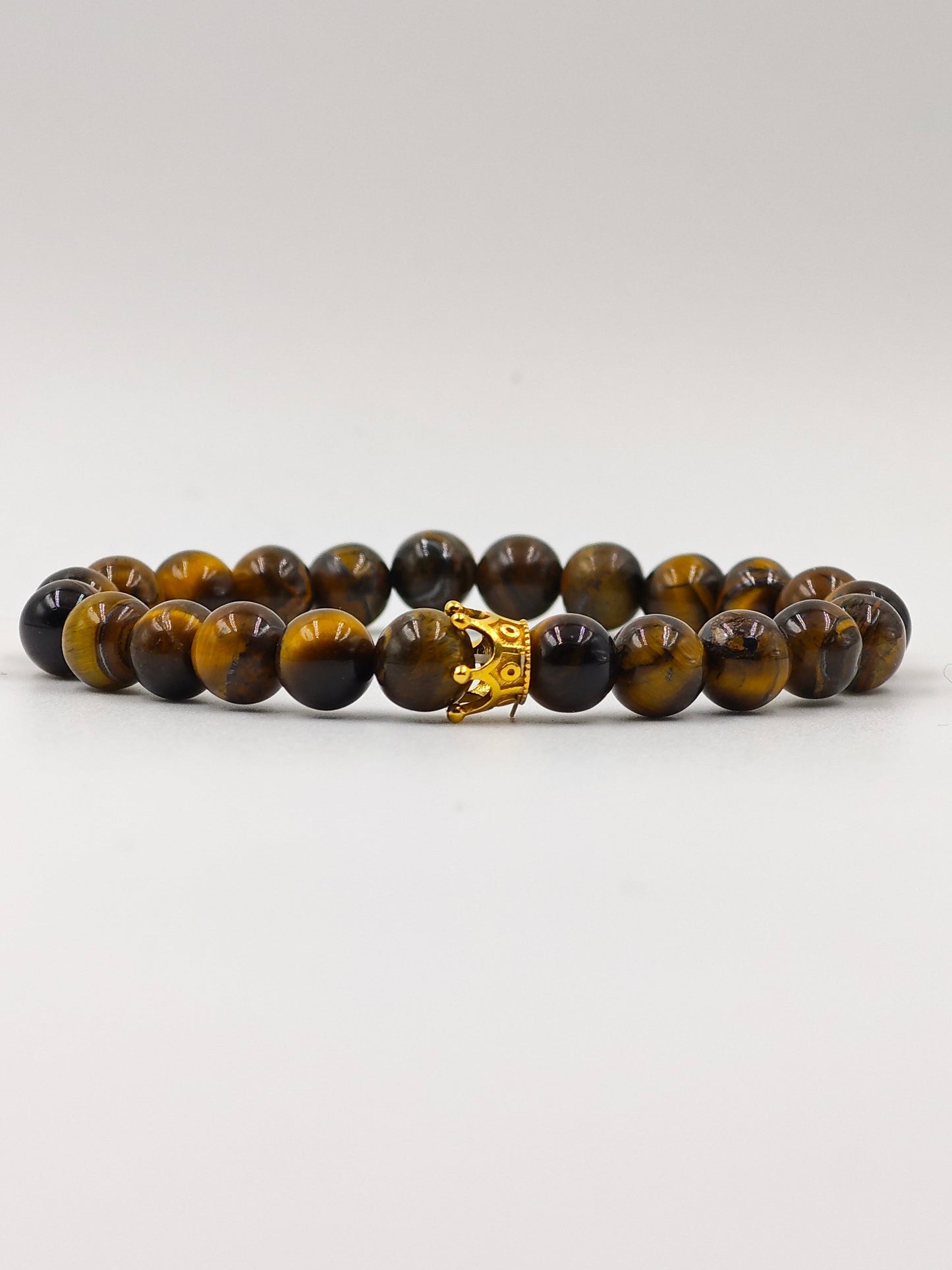 YELLOW TIGER EYE BEADED BAND WITH SILVER CROWN CLASP GOLD PLATTED