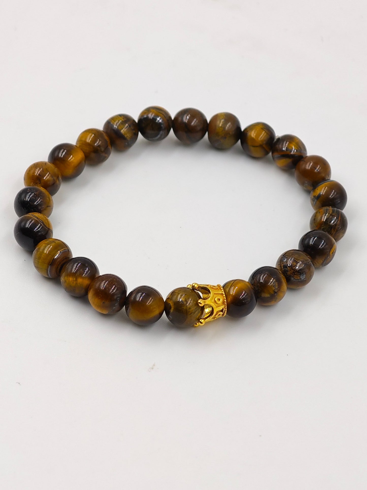YELLOW TIGER EYE BEADED BAND WITH SILVER CROWN CLASP GOLD PLATTED