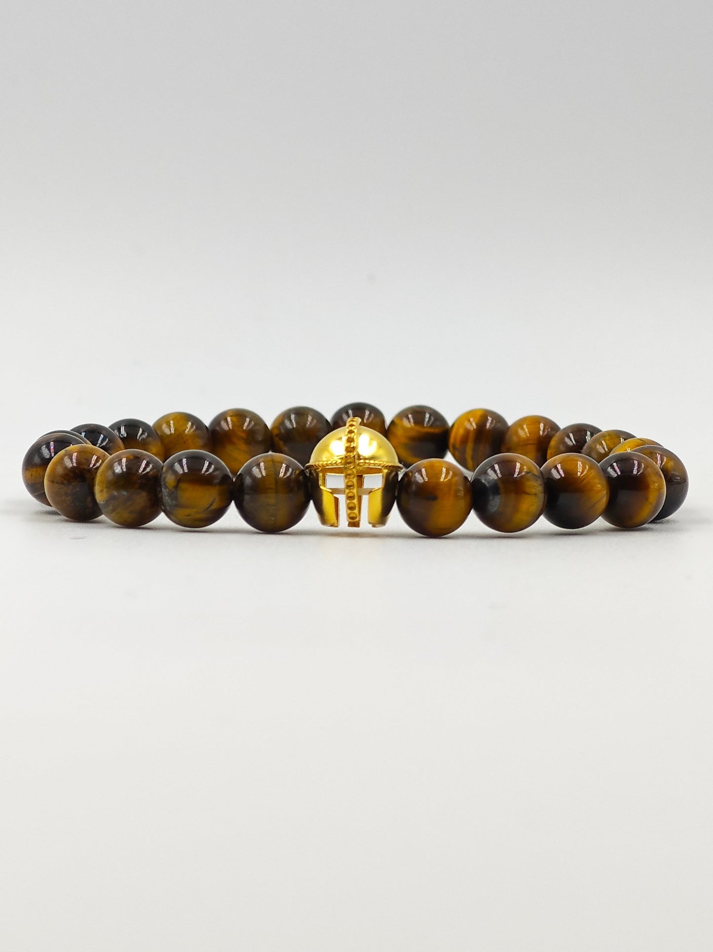 YELLOW TIGER EYE BEADED BAND WITH SILVER WARRIRO CAP CLASP GOLD PLATTED