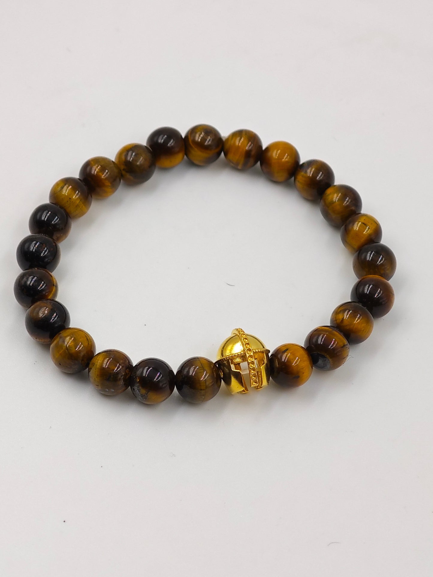 YELLOW TIGER EYE BEADED BAND WITH SILVER WARRIRO CAP CLASP GOLD PLATTED