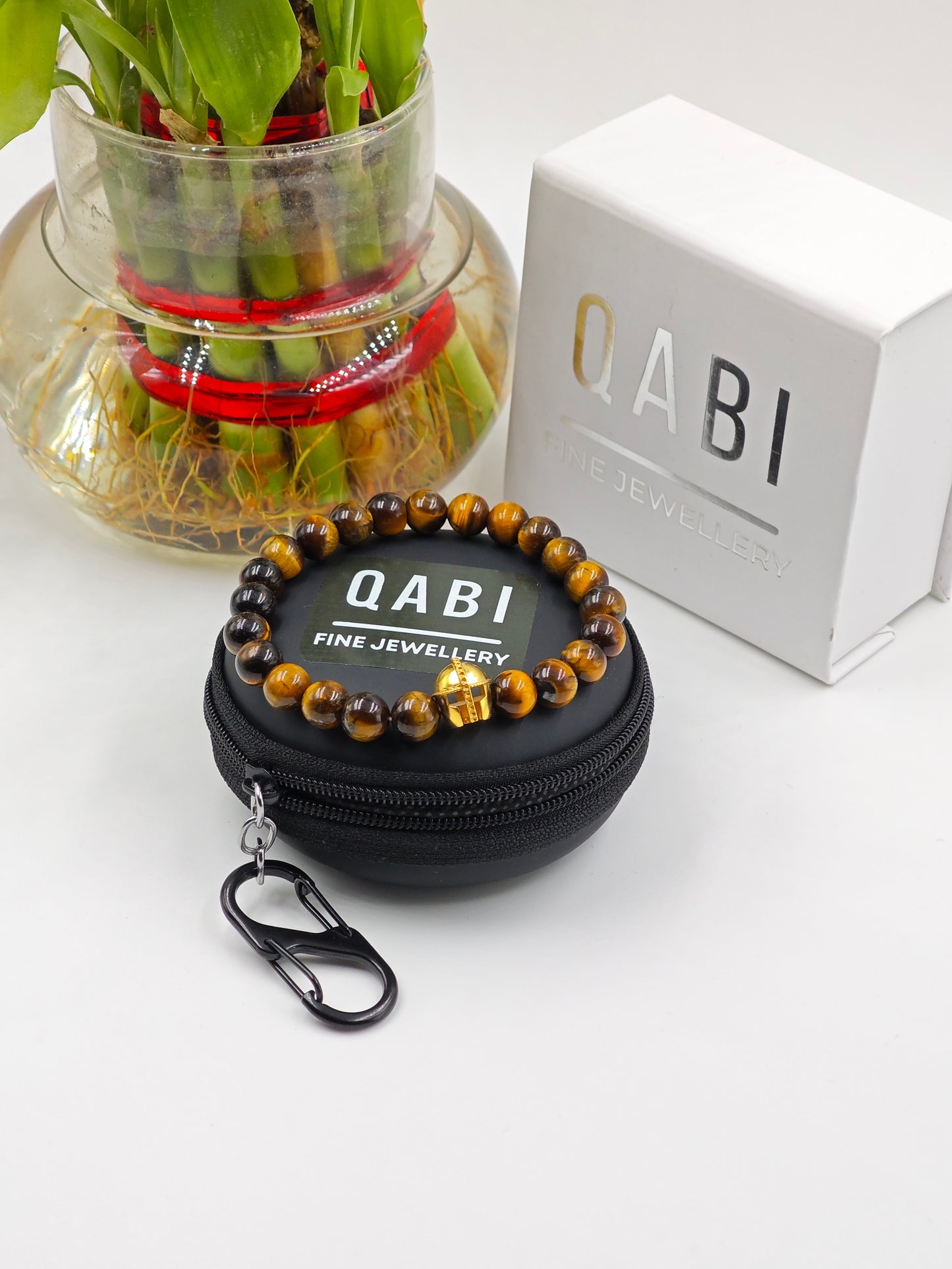 YELLOW TIGER EYE BEADED BAND WITH SILVER WARRIRO CAP CLASP GOLD PLATTED