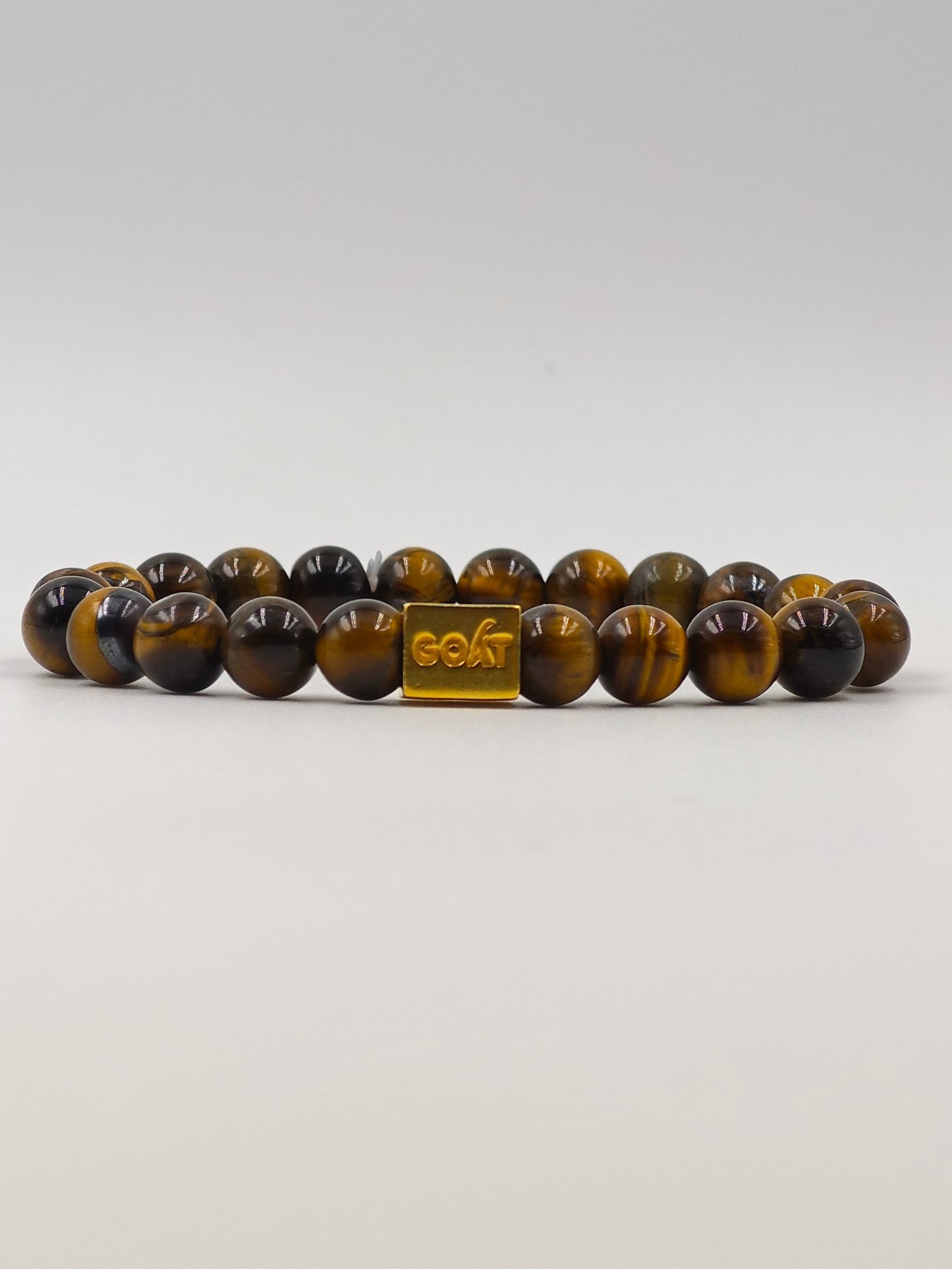 YELLOW TIGER EYE BEADED BAND WITH SILVER G.O.A.T SIGNATURE DRUM GOLD PLATTED