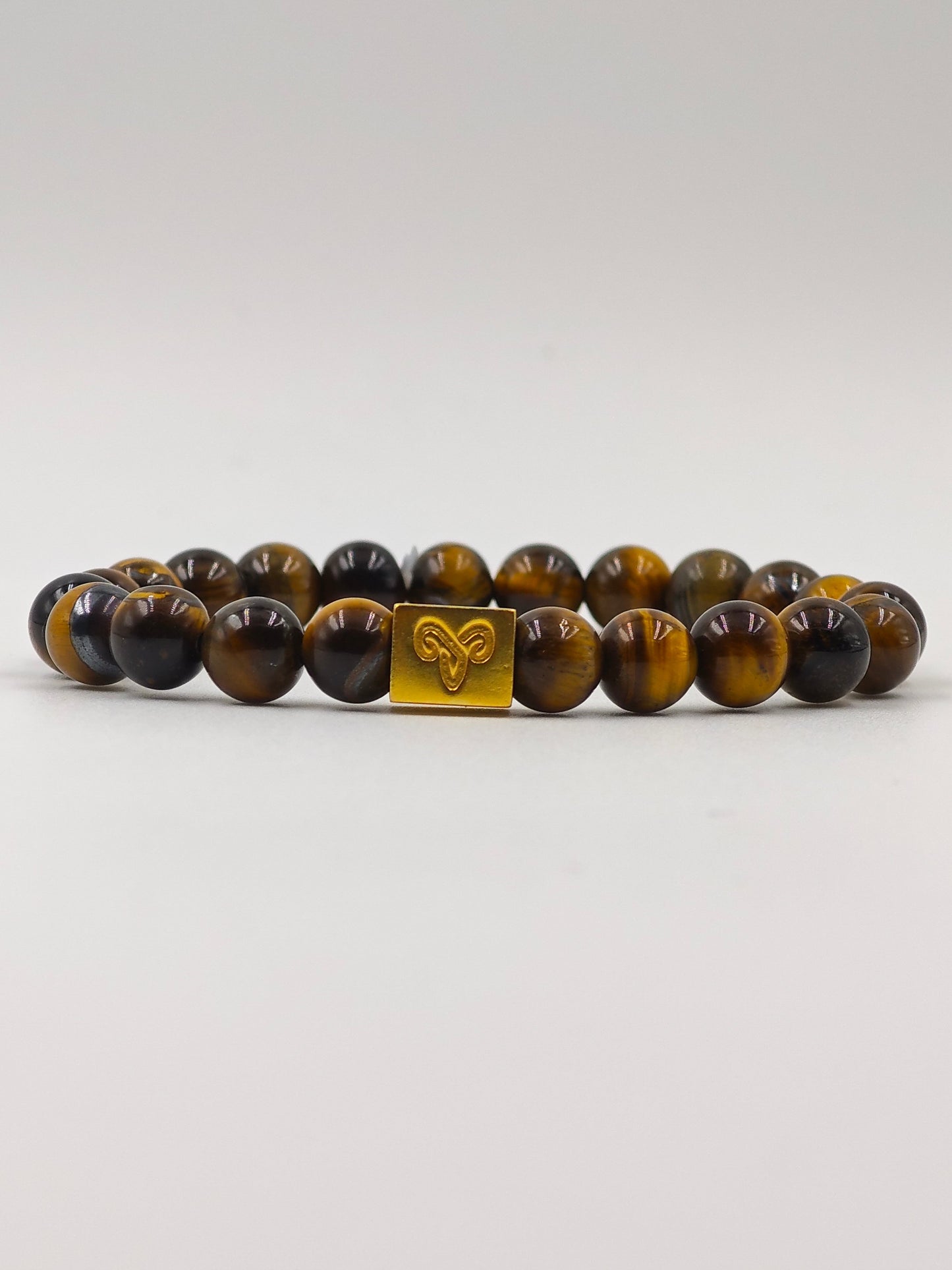 YELLOW TIGER EYE BEADED BAND WITH SILVER G.O.A.T SIGNATURE DRUM GOLD PLATTED