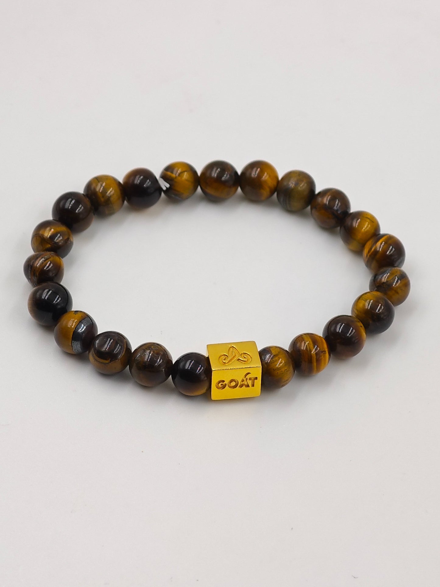 YELLOW TIGER EYE BEADED BAND WITH SILVER G.O.A.T SIGNATURE DRUM GOLD PLATTED