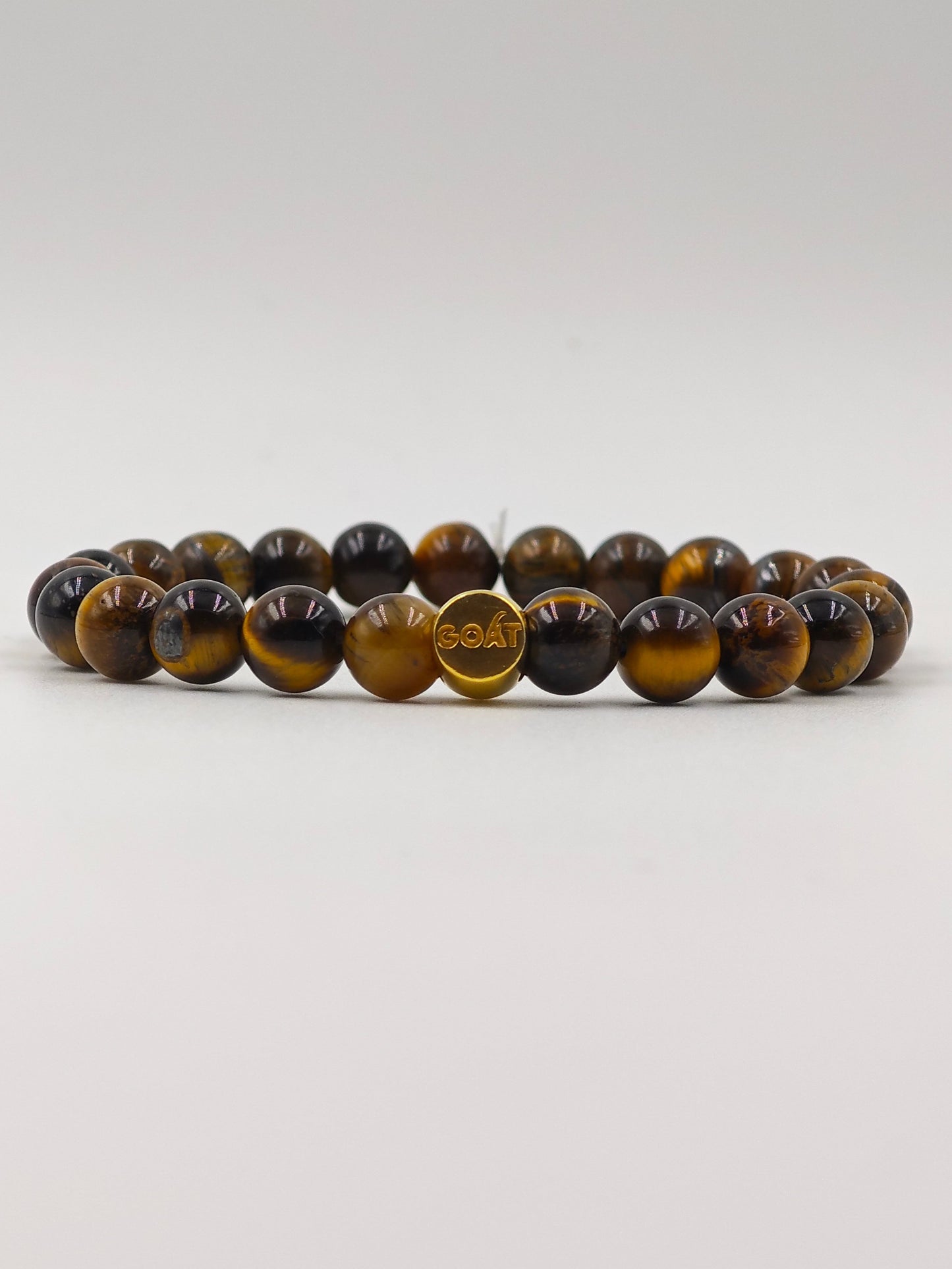 YELLOW TIGER EYE BEADED BAND WITH SILVER G.OA.T SIGNATURE DRUM GOLD PLATTED