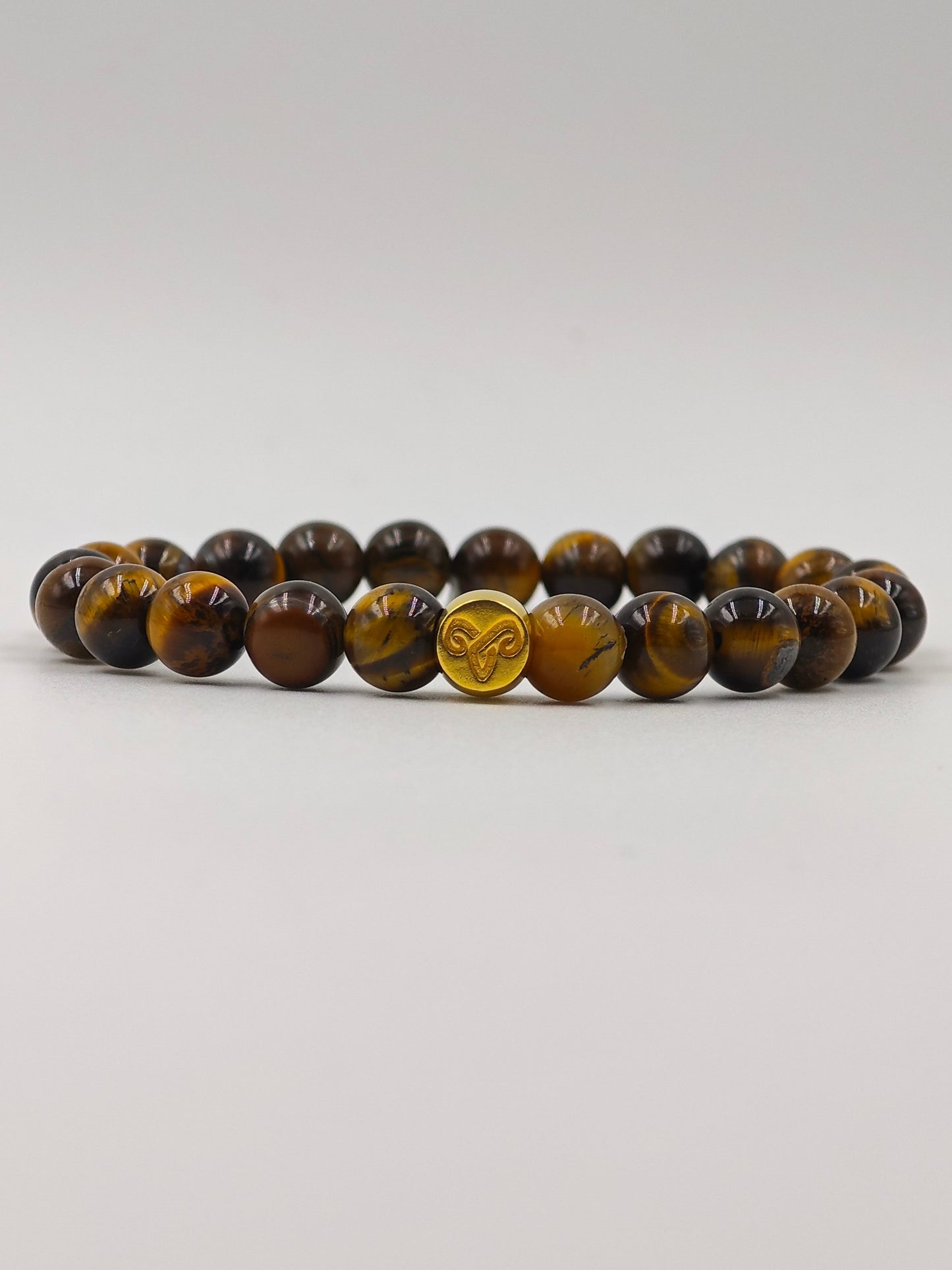 YELLOW TIGER EYE BEADED BAND WITH SILVER G.OA.T SIGNATURE DRUM GOLD PLATTED