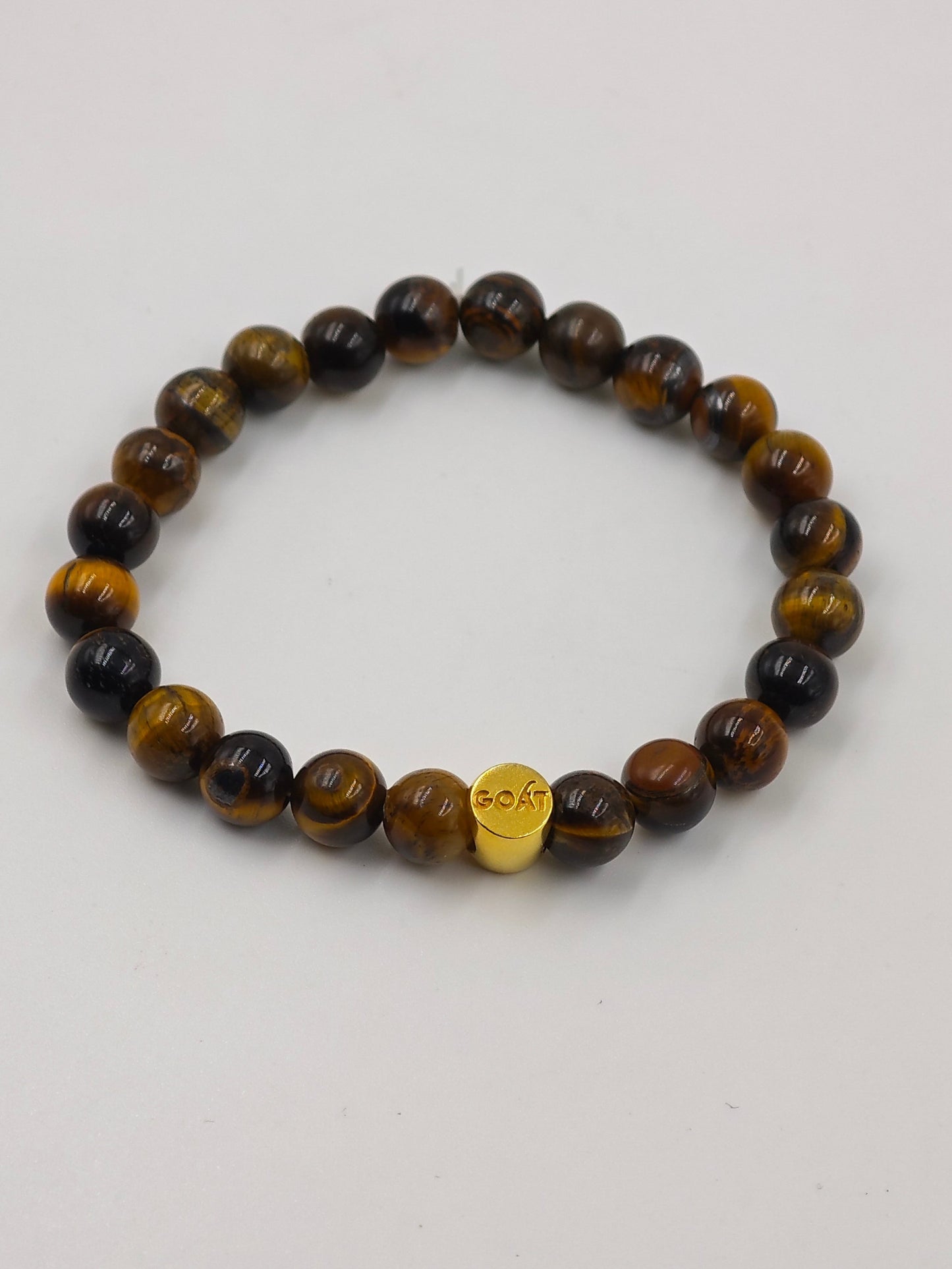 YELLOW TIGER EYE BEADED BAND WITH SILVER G.OA.T SIGNATURE DRUM GOLD PLATTED