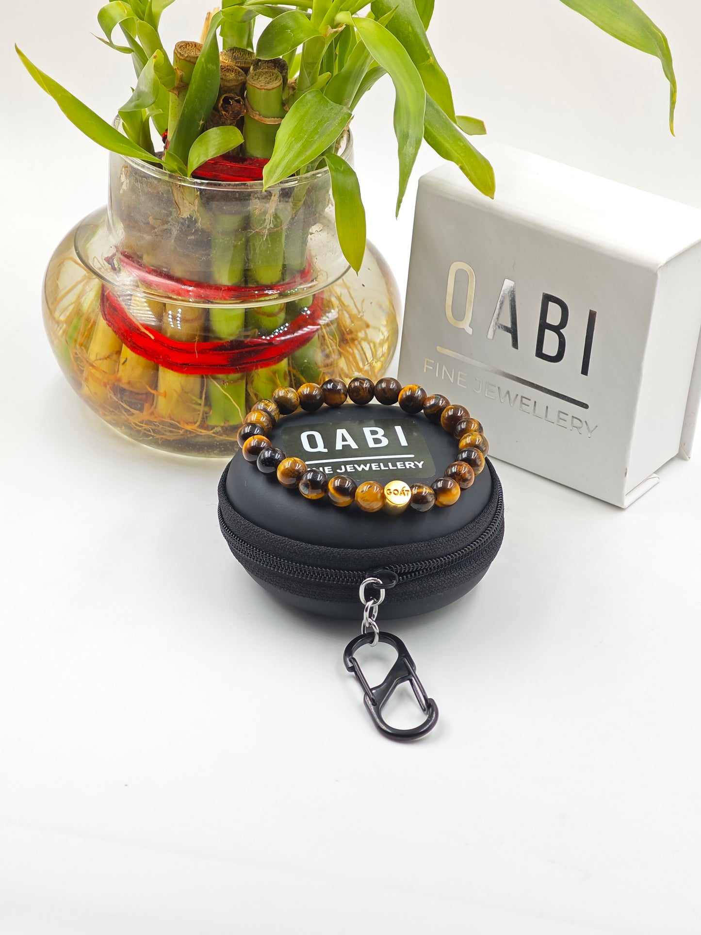 YELLOW TIGER EYE BEADED BAND WITH SILVER G.OA.T SIGNATURE DRUM GOLD PLATTED