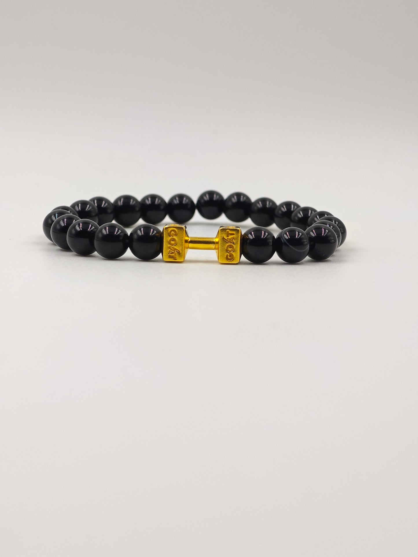 BLACK OBSIDIAN BEADED BAND WITH SILVER DUBMLE CLASP GOLD PLATTED