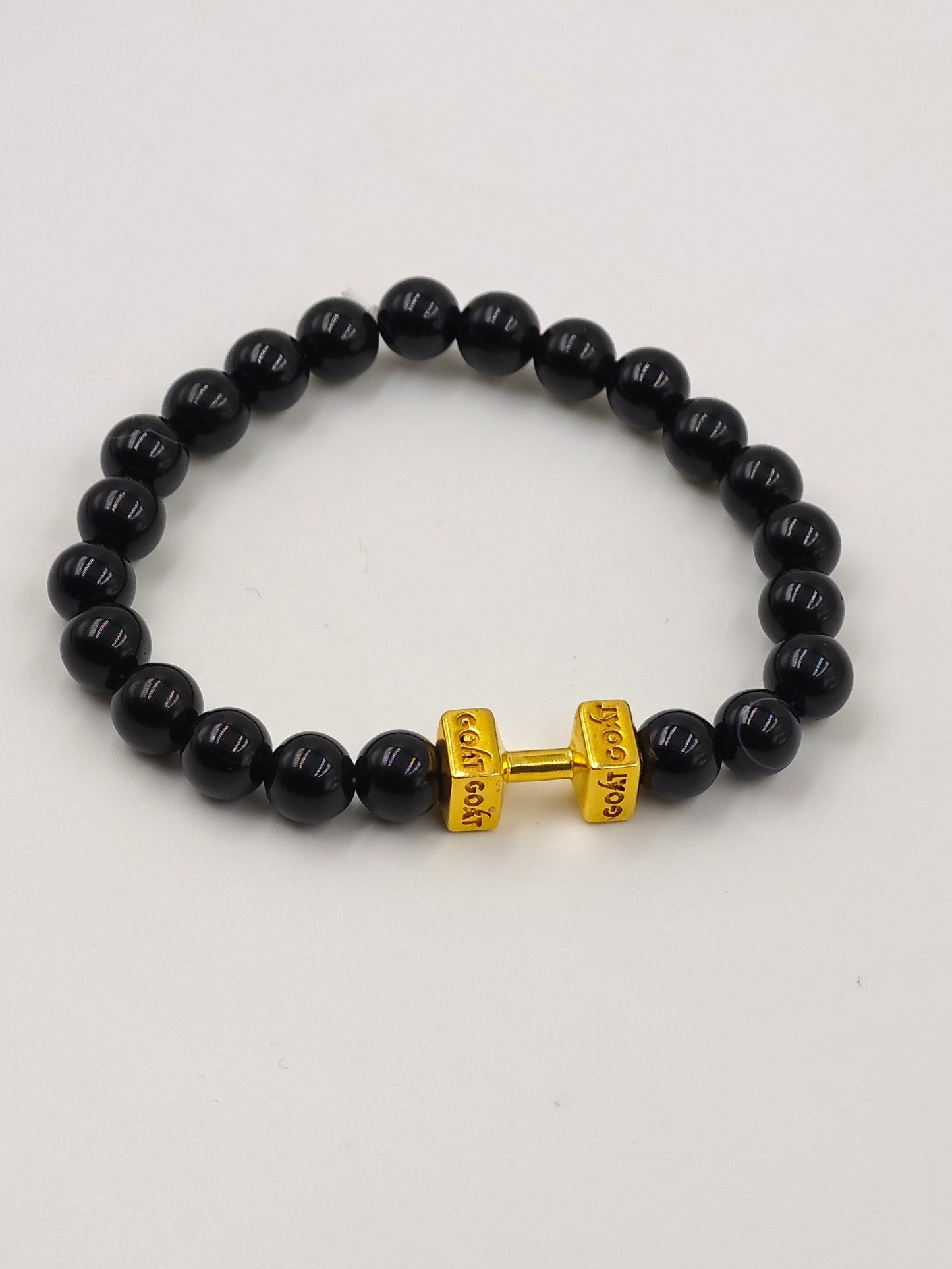 BLACK OBSIDIAN BEADED BAND WITH SILVER DUBMLE CLASP GOLD PLATTED