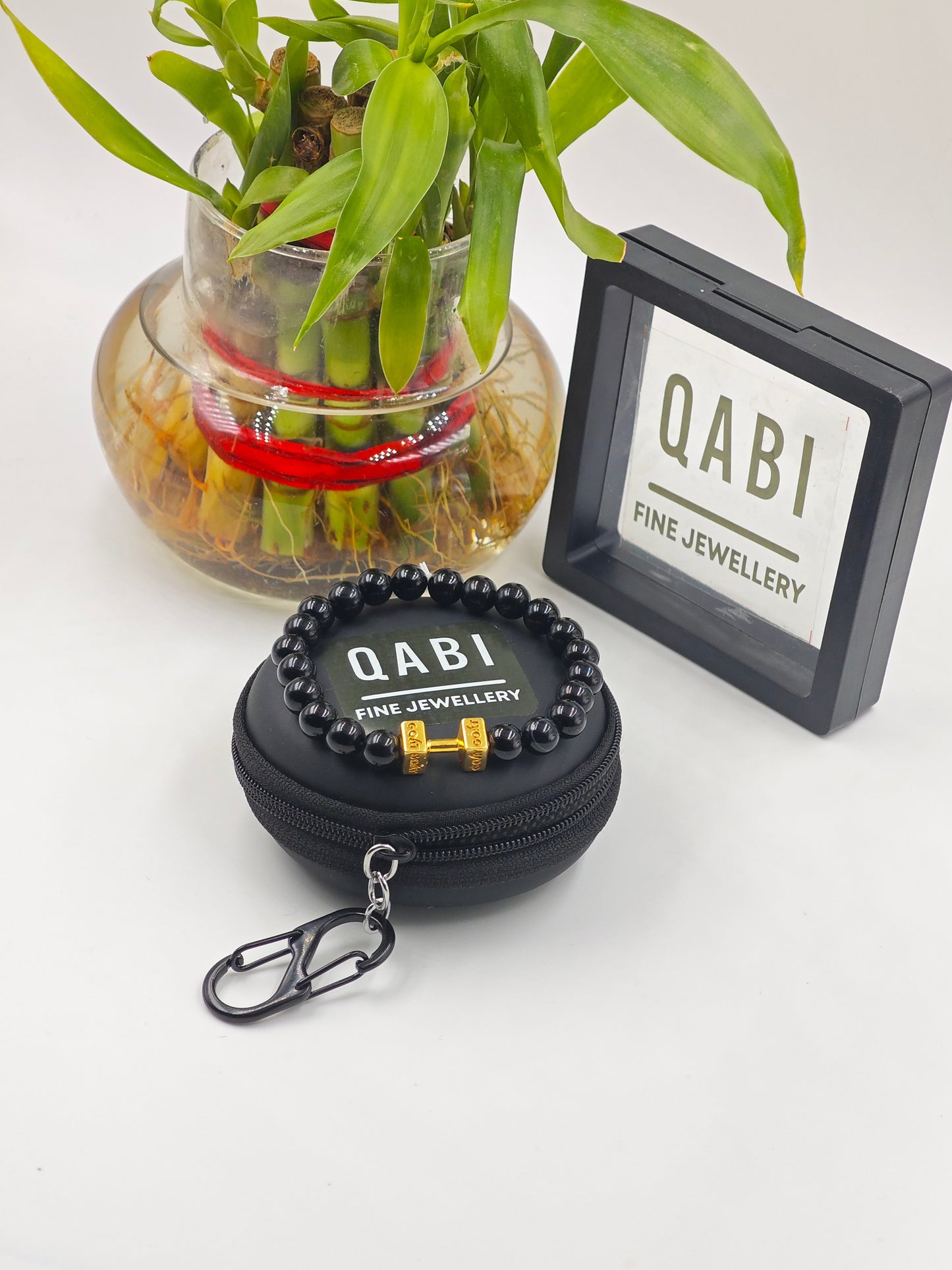 BLACK OBSIDIAN BEADED BAND WITH SILVER DUBMLE CLASP GOLD PLATTED