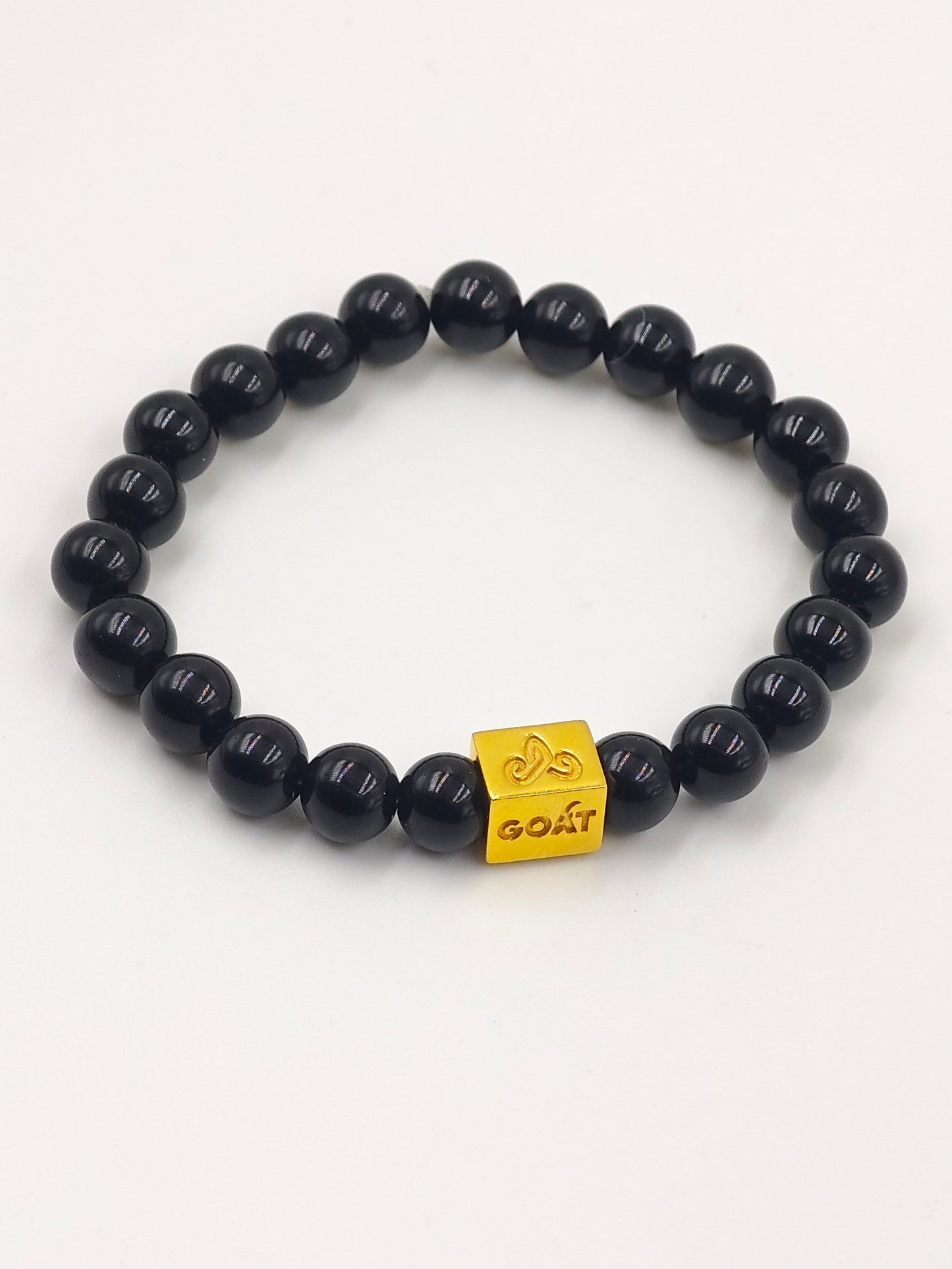 BLACK OBSIDIAN BEADED BAND WITH G.O.A.T SIGNATURE GOLD PLATTED SILVER CLASP