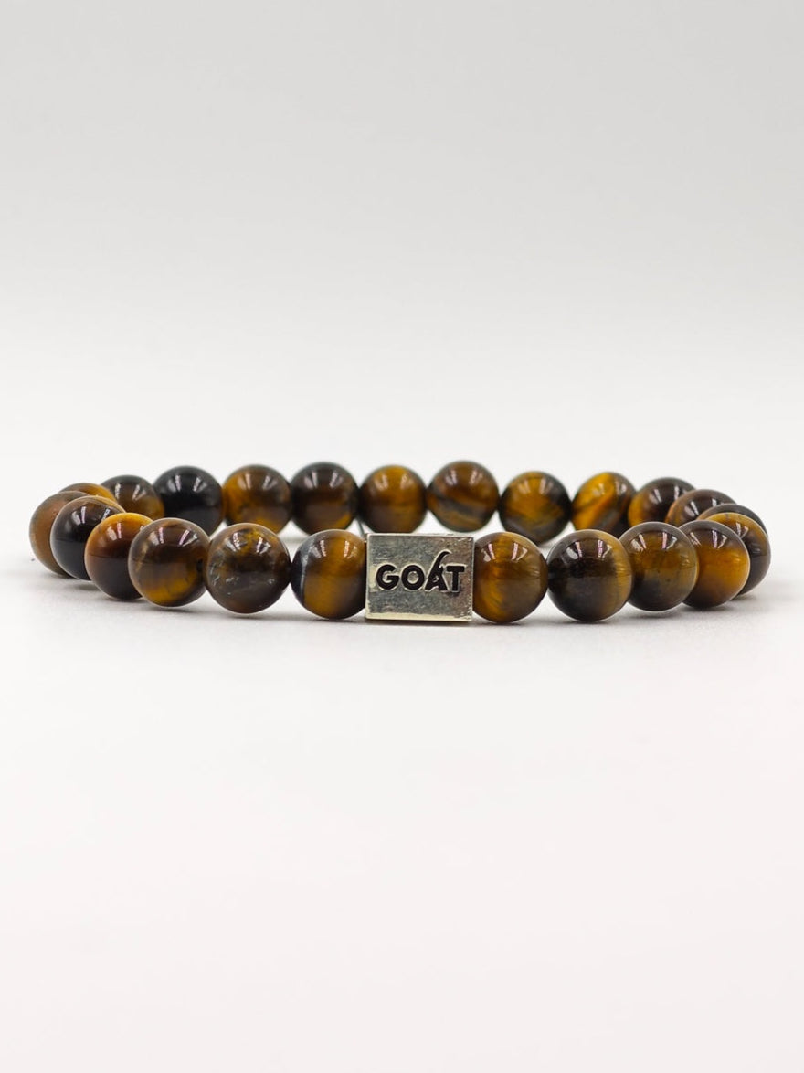 YELLOW TIGER EYE WITH SILVER G.O.A.T SIGNATURE RECTANGLE DRUM CLASP
