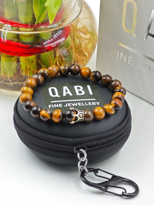 YELLOW TIGER EYE WITH SILVER CROWN CLASP
