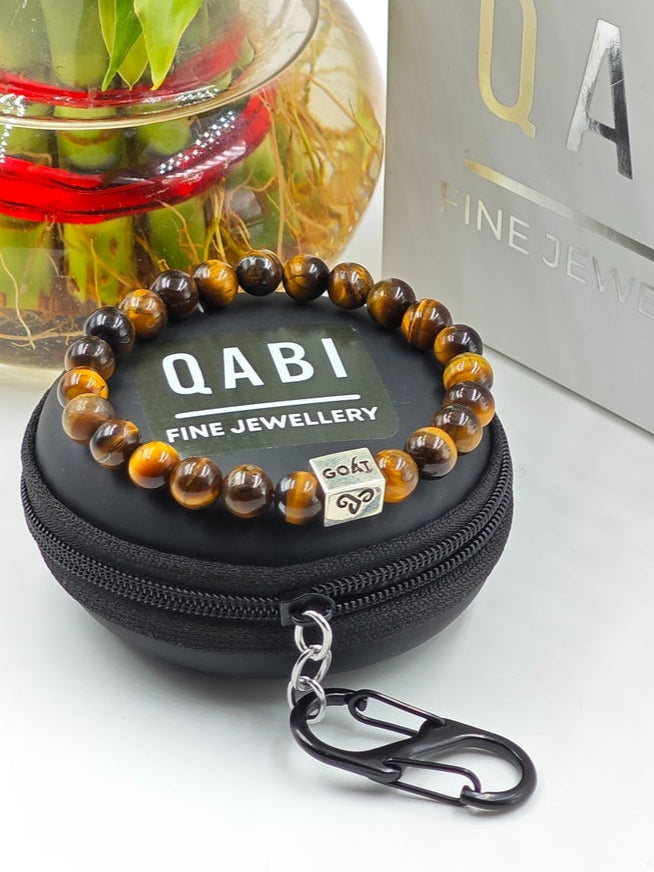 YELLOW TIGER EYE WITH SILVER G.O.A.T SIGNATURE RECTANGLE DRUM CLASP