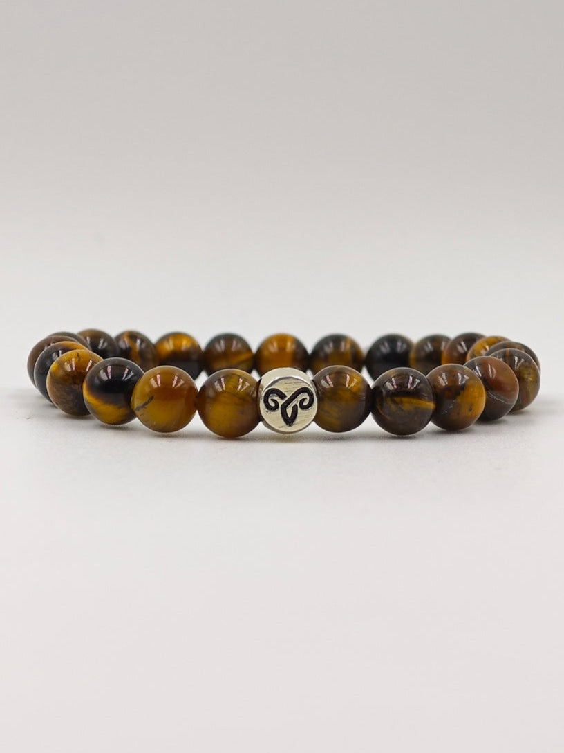 YELLOW TIGER EYE BEADED BAND WITH SILVER G.O.A.T SIGNATURE ROUND DRUM CLASP