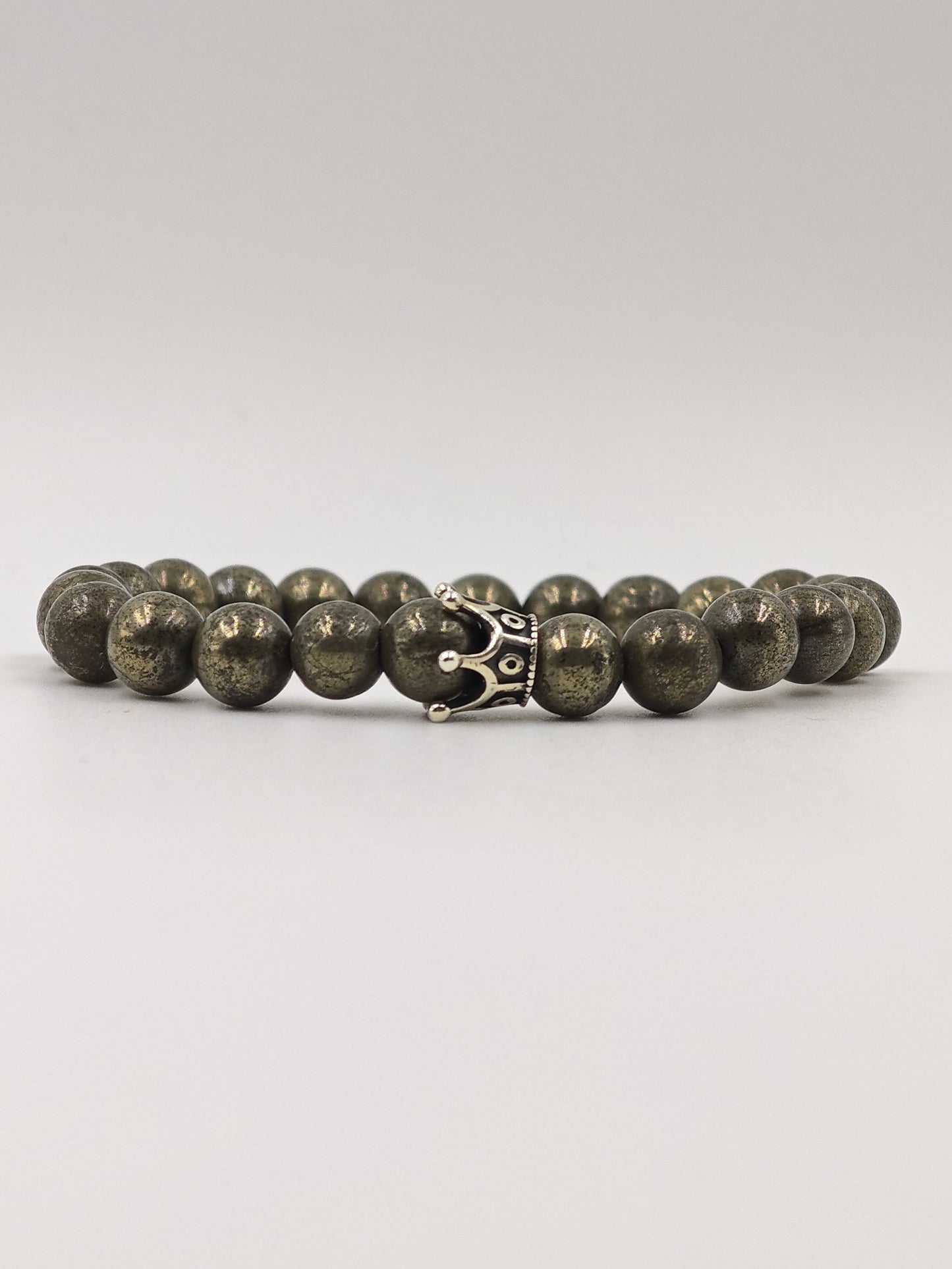 PYRITE STONE BEADED BAND WITH SILVER CROWN CLASP