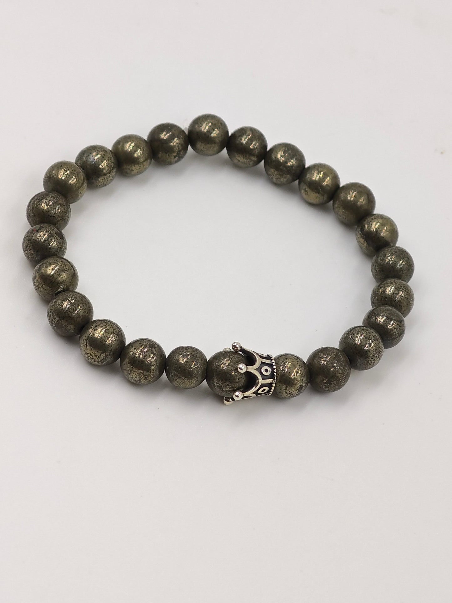 PYRITE STONE BEADED BAND WITH SILVER CROWN CLASP