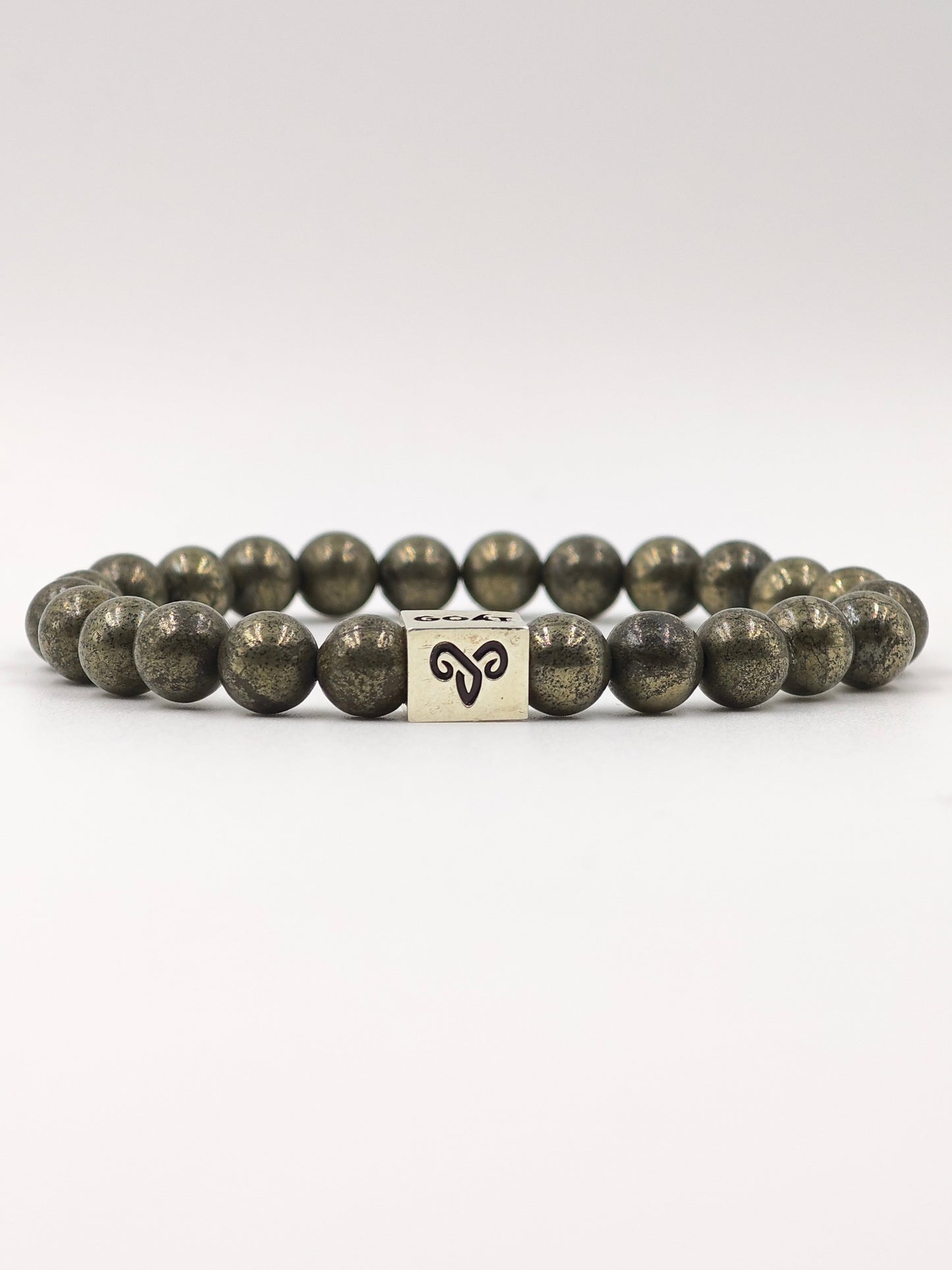 PYRITE STONE BEADED BAND WITH SILVER G.O.A.T SIGNATURE DRUM CLASP