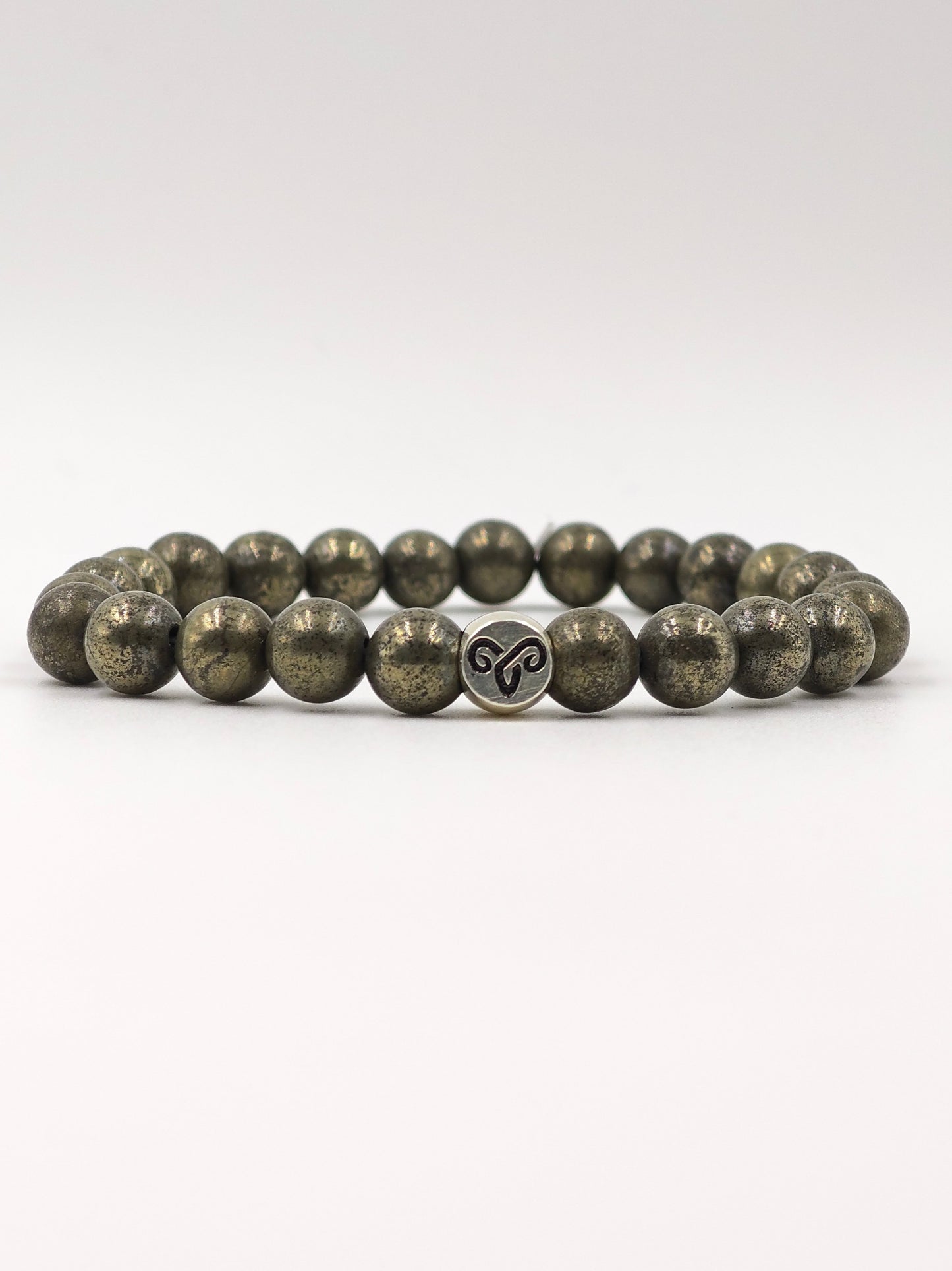 PYRITE STONE BEADED BAND WITH SILVER G.O.A.T SIGNATURE DRUM CLASP
