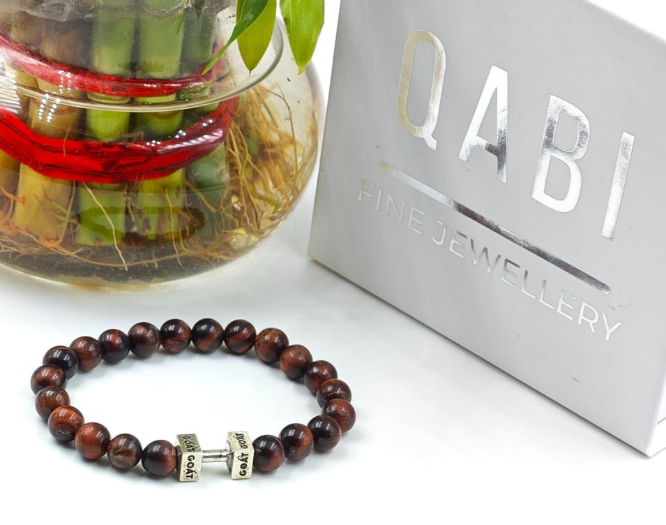 RED TIGER EYE WITH SILVER G.O.A.T SIGNATURE DUMBLE CLASP