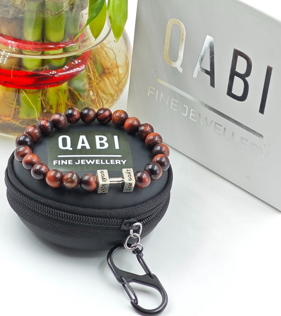 RED TIGER EYE WITH SILVER G.O.A.T SIGNATURE DUMBLE CLASP