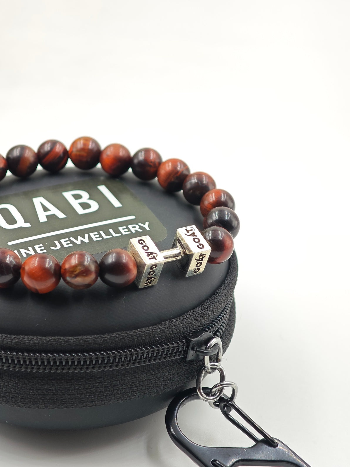 RED TIGER EYE WITH SILVER G.O.A.T SIGNATURE DUMBLE CLASP