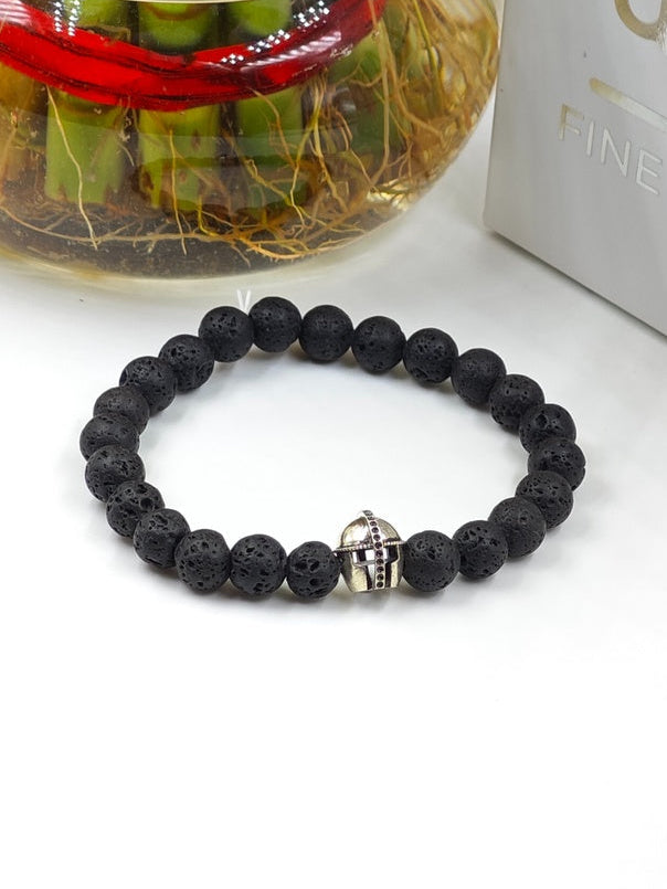 LAVA BEADED BAND WITH SILVER WARRIOR CLASP