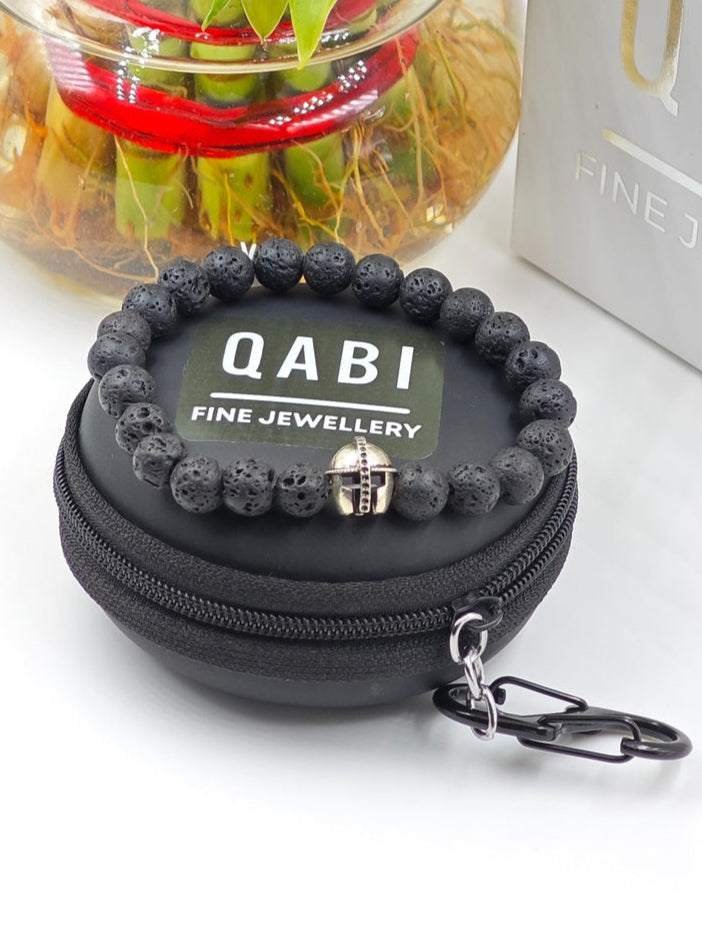 LAVA BEADED BAND WITH SILVER WARRIOR CLASP