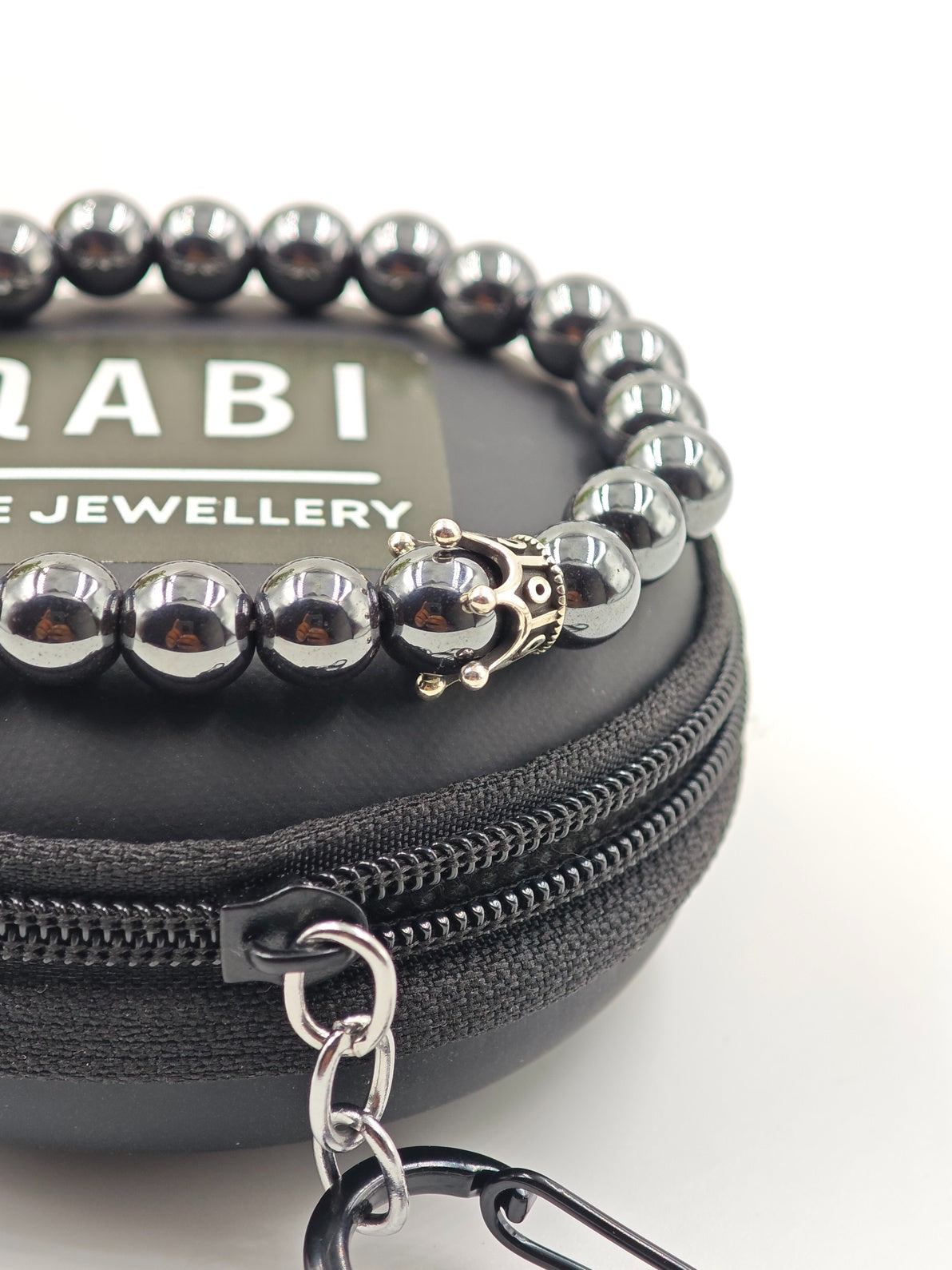 HEMATITE BEADED BAND WITH SILVER CROWN CLASP