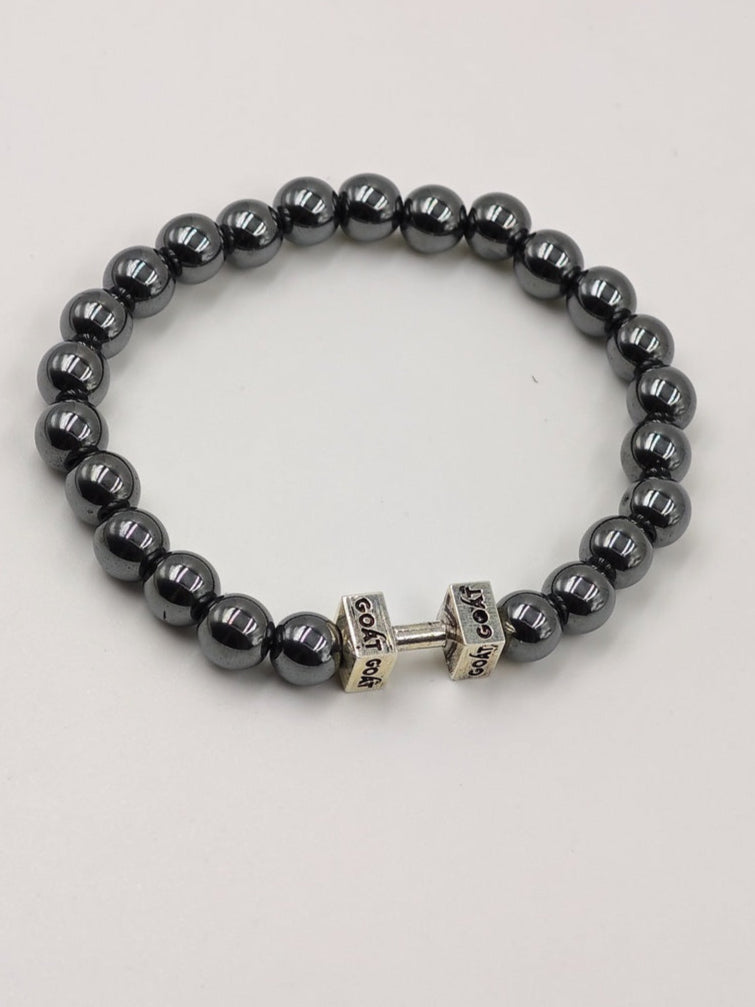 HEMATITE BEADED BAND WITH SILVER G.O.A.T SIGNATURE DUMBLE CLASP