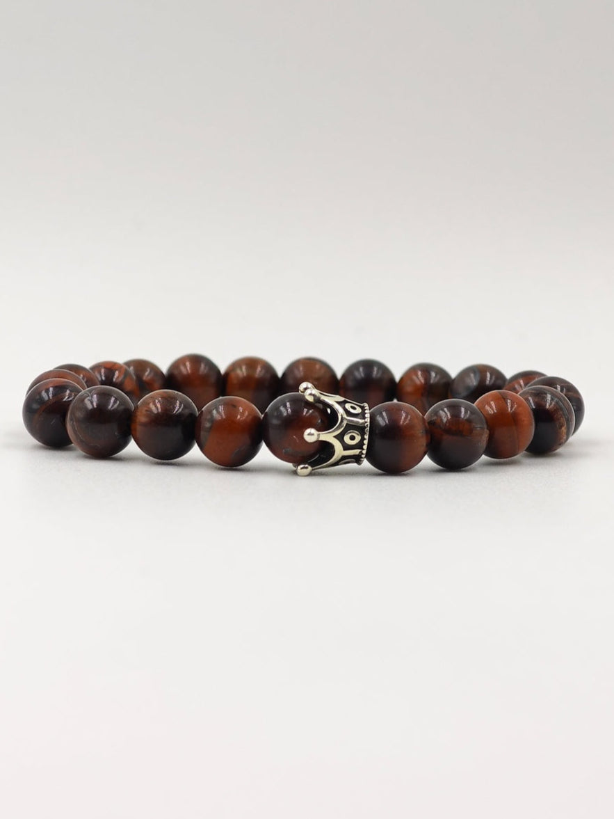 RED TIGER EYE WITH SILVER CROWN CLASP
