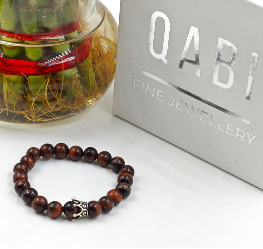 RED TIGER EYE WITH SILVER CROWN CLASP