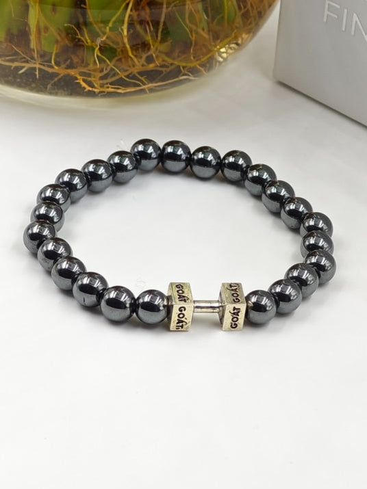 HEMATITE BEADED BAND WITH SILVER G.O.A.T SIGNATURE DUMBLE CLASP