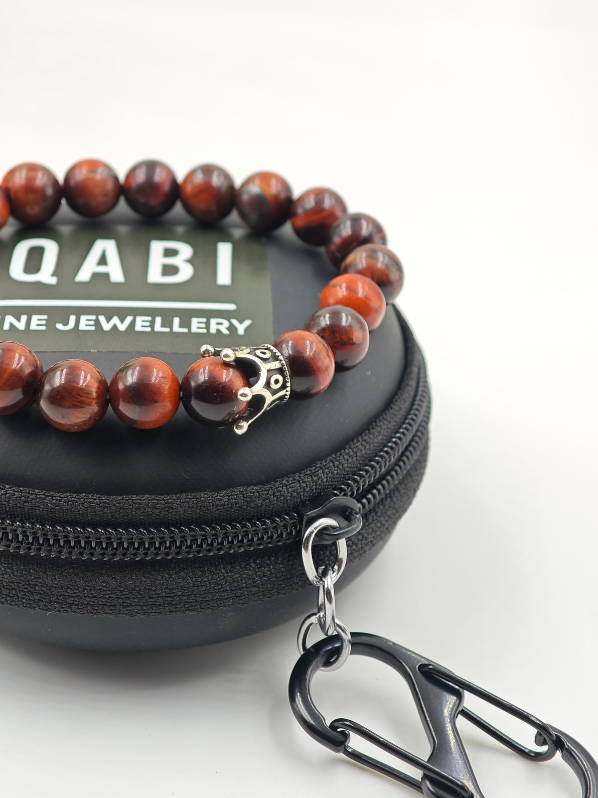 RED TIGER EYE WITH SILVER CROWN CLASP