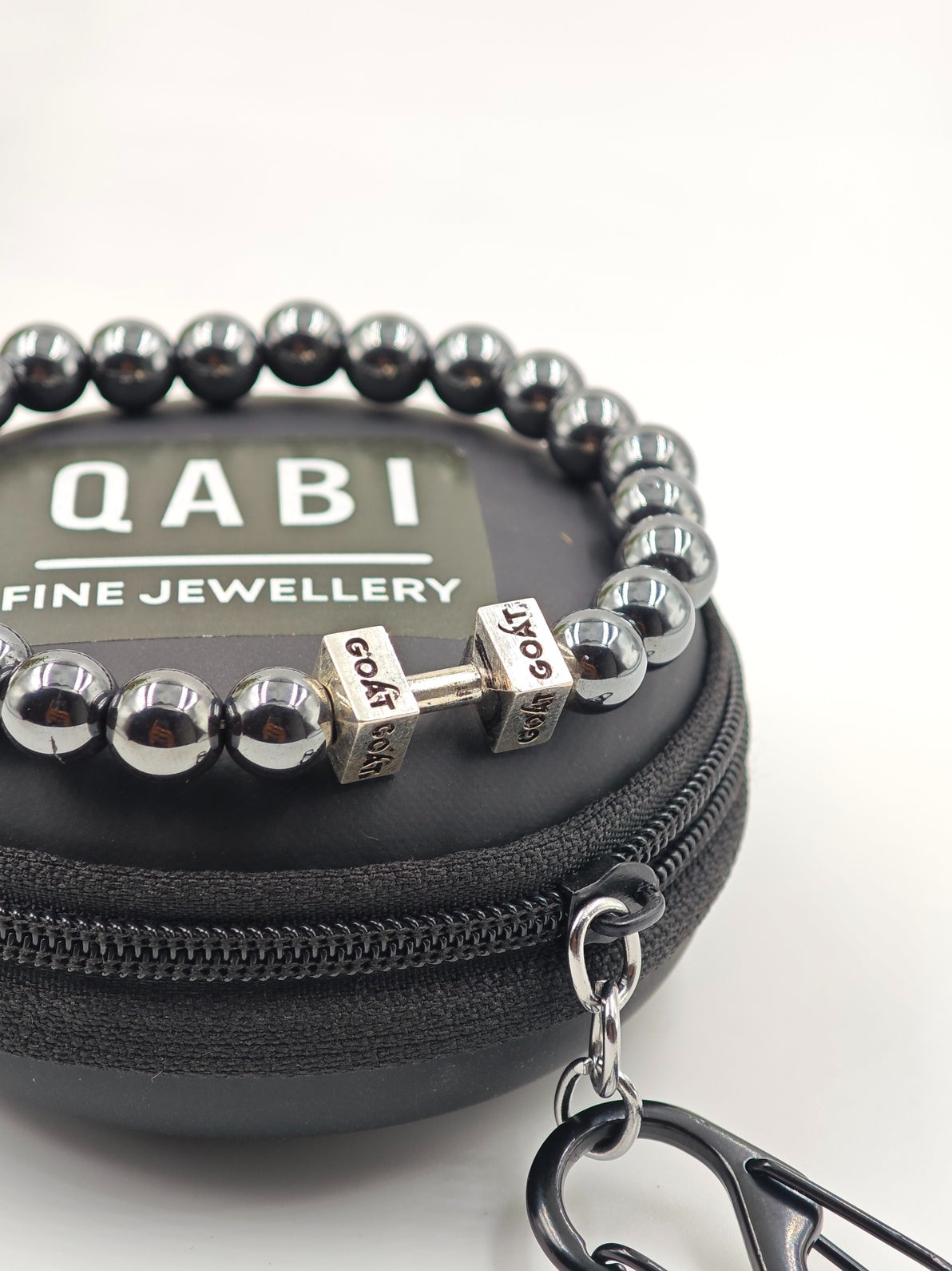 HEMATITE BEADED BAND WITH SILVER G.O.A.T SIGNATURE DUMBLE CLASP