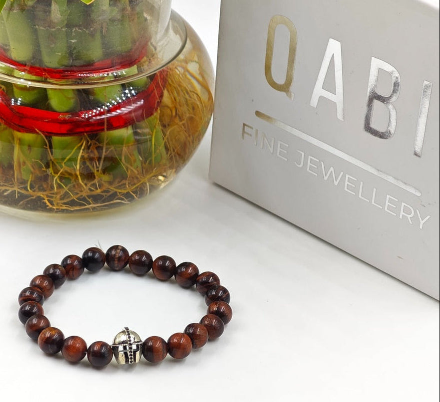 RED TIGER EYE WITH SILVER WARRIOR CLASP
