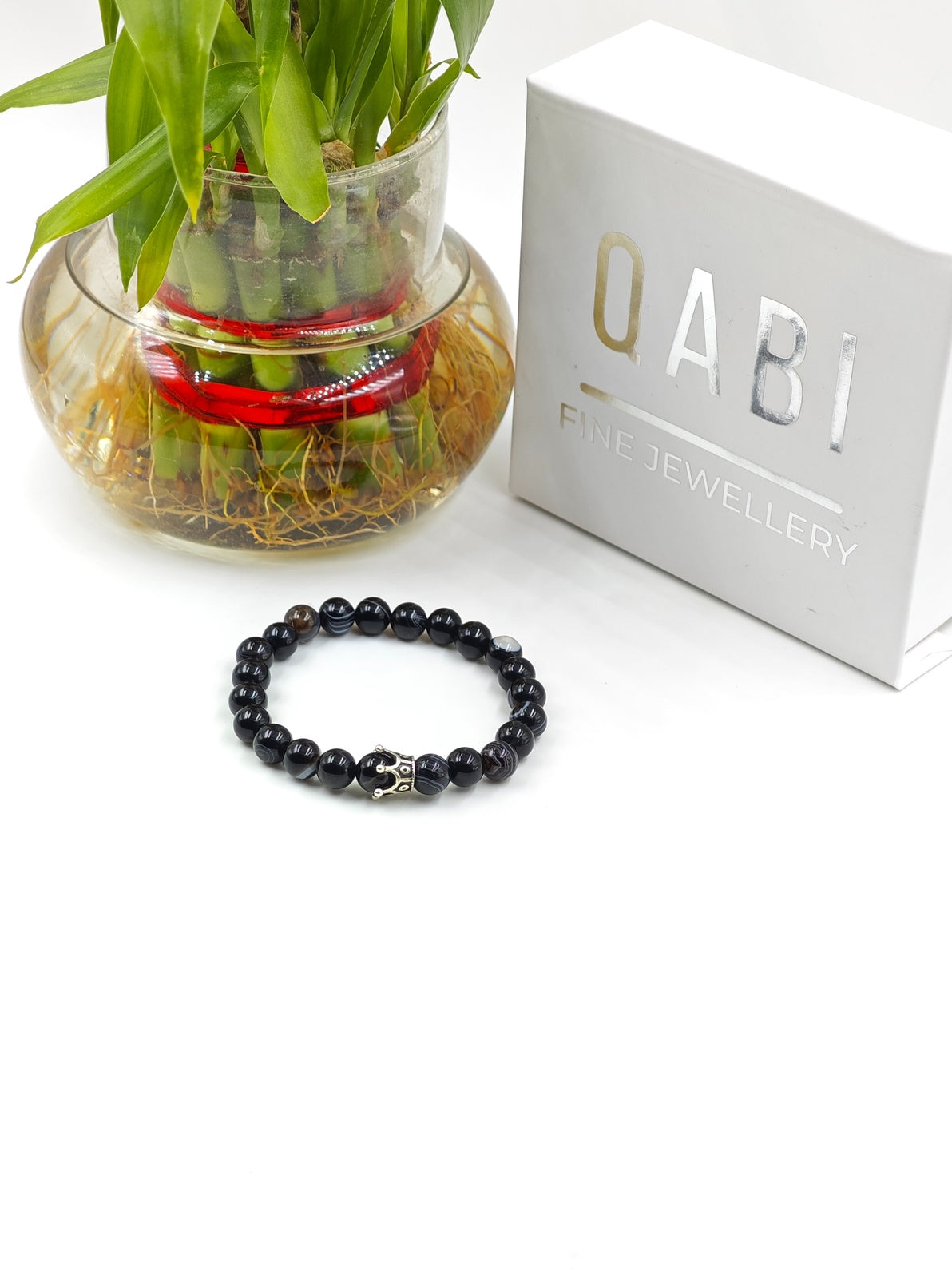 HAQUIQE BEADED BAND WITH SILVER CROWN CLASP