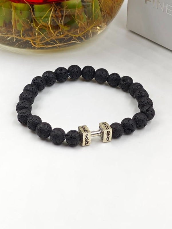 LAVA BEADED BAND WITH SILVER G.O.A.T SIGNATURE DUMBLE CLASP