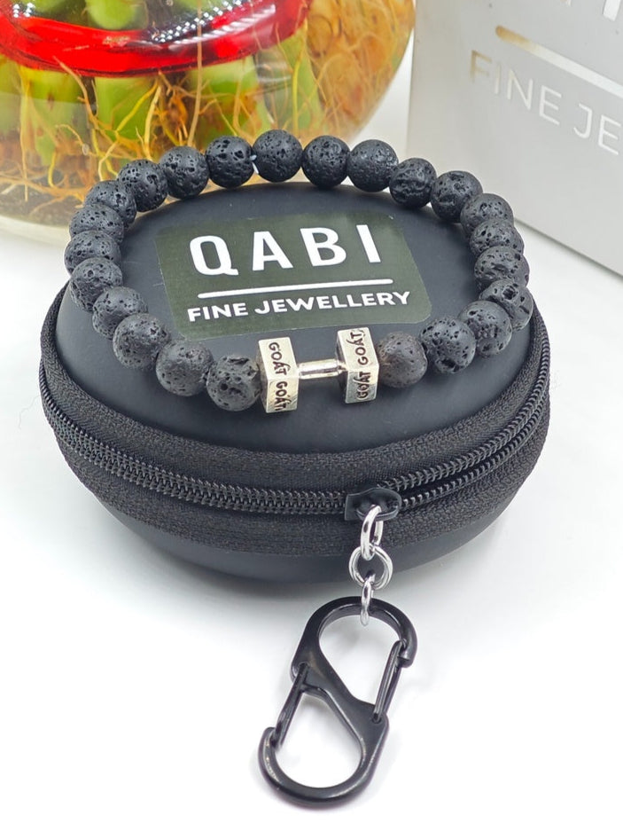 LAVA BEADED BAND WITH SILVER G.O.A.T SIGNATURE DUMBLE CLASP