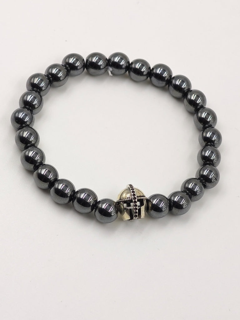 HEMATITE BEADED BAND WITH SILVER WARRIOR CLASP