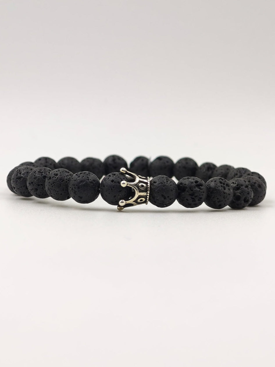 LAVA BEADED BAND WITH SILVER CROWN CLASP