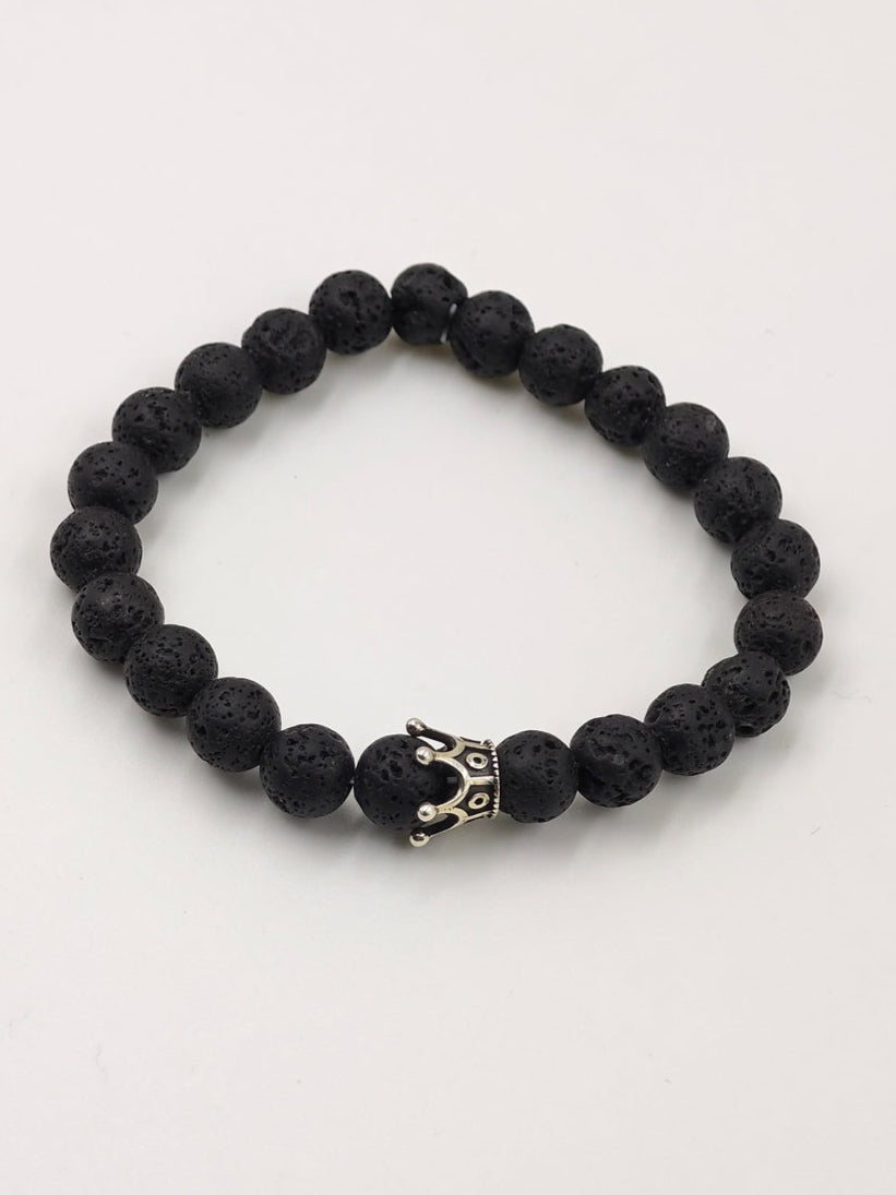 LAVA BEADED BAND WITH SILVER CROWN CLASP