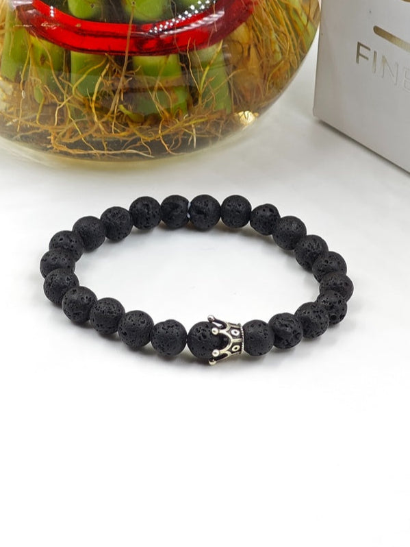 LAVA BEADED BAND WITH SILVER CROWN CLASP