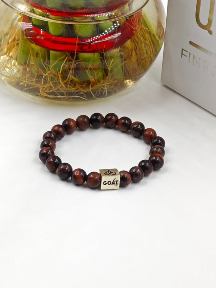 RED TIGER EYE WITH SILVER G.O.A.T SIGNATURE RECTANGLE DRUM CLASP