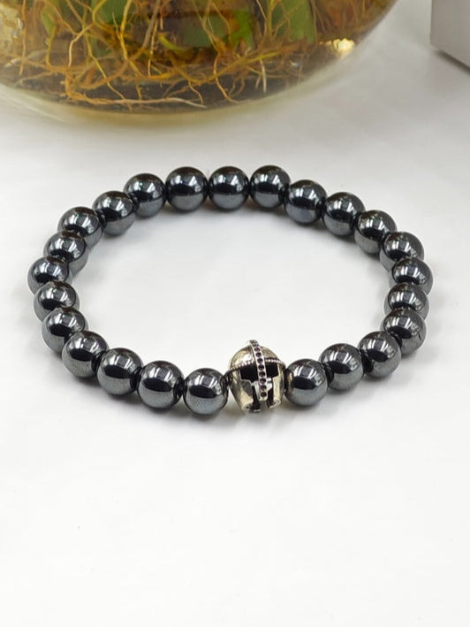 HEMATITE BEADED BAND WITH SILVER WARRIOR CLASP