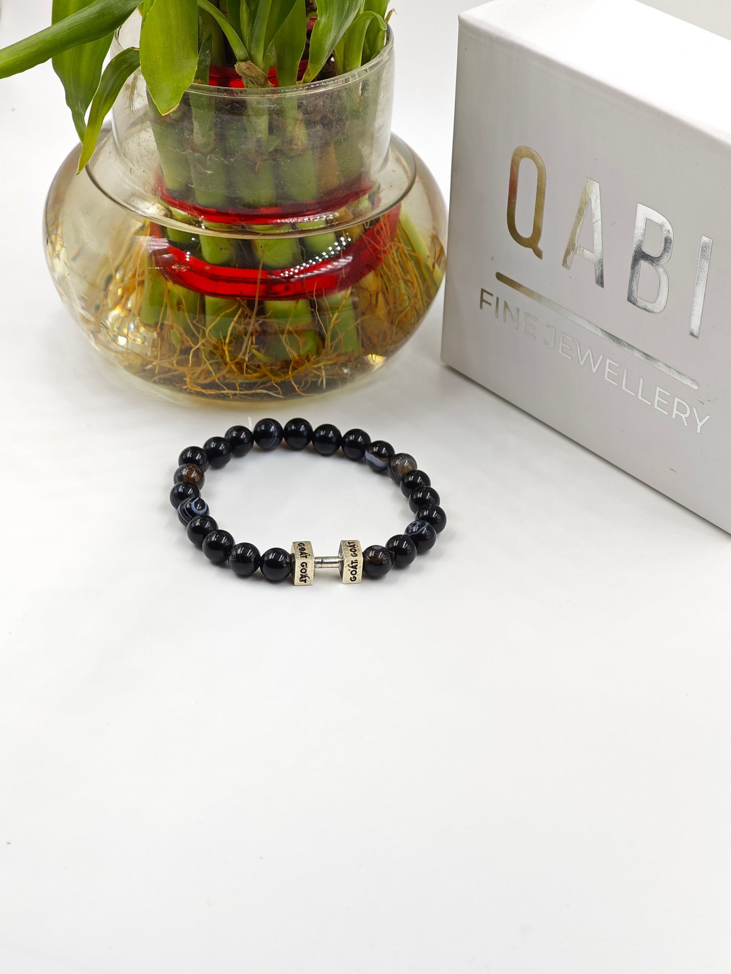 HAQUIQ BEADED BAND WITH SILVER G.O.A.T SIGNATURE DUMBLE CLASP