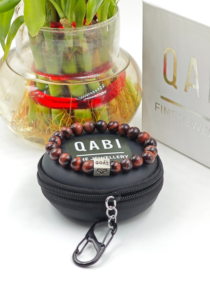 RED TIGER EYE WITH SILVER G.O.A.T SIGNATURE RECTANGLE DRUM CLASP