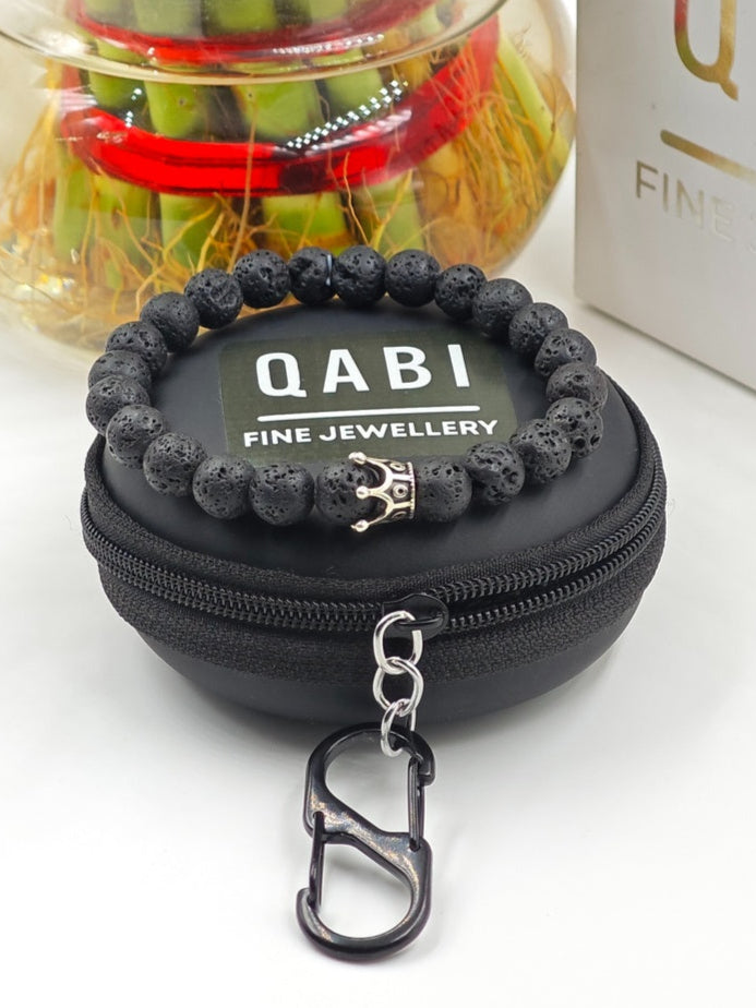 LAVA BEADED BAND WITH SILVER CROWN CLASP