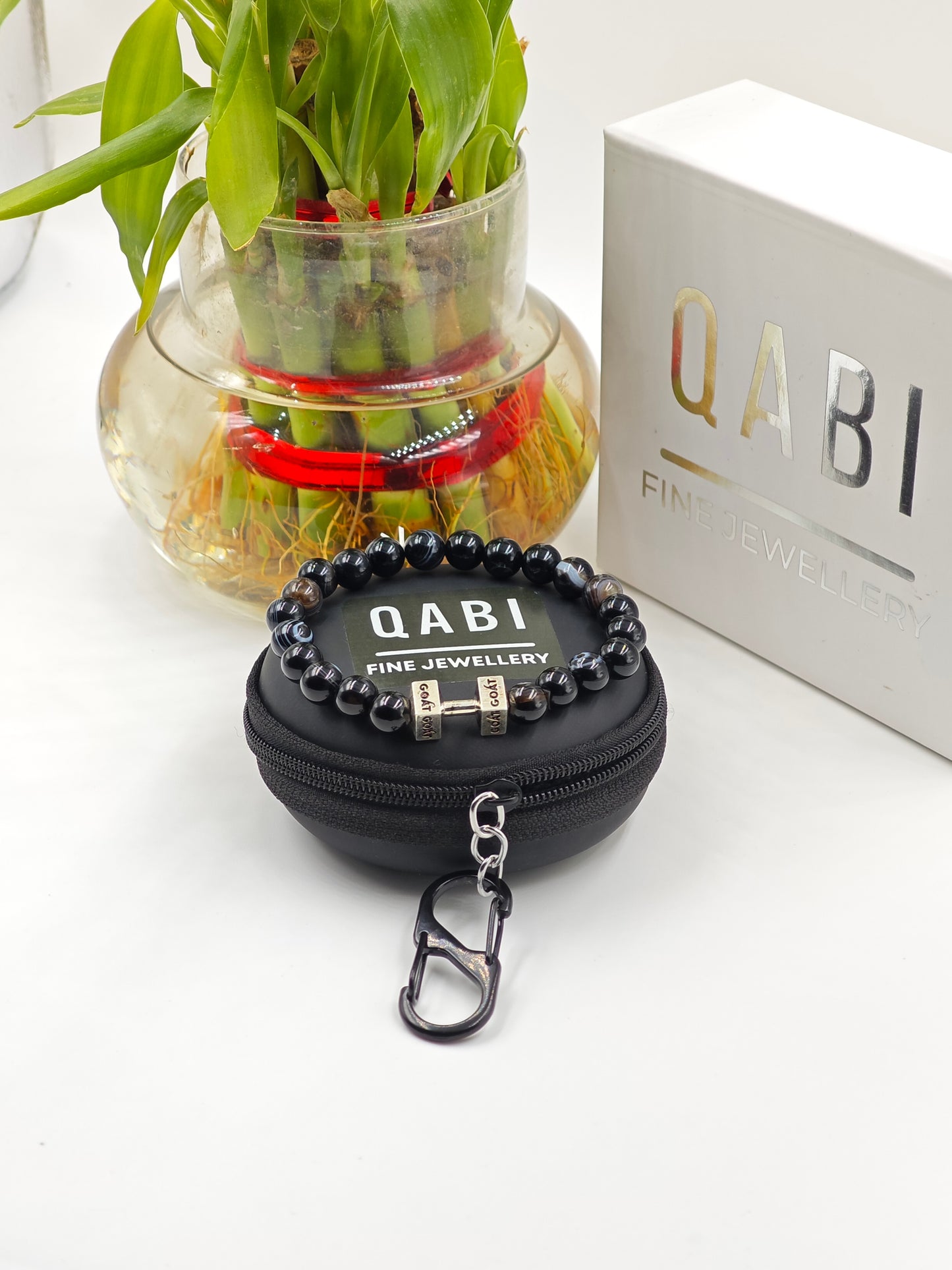 HAQUIQ BEADED BAND WITH SILVER G.O.A.T SIGNATURE DUMBLE CLASP